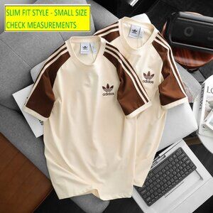 Adidas Classics Original 3 Stripes Tee Shirt Trefoil Retro Men Vanilla Slim Fit